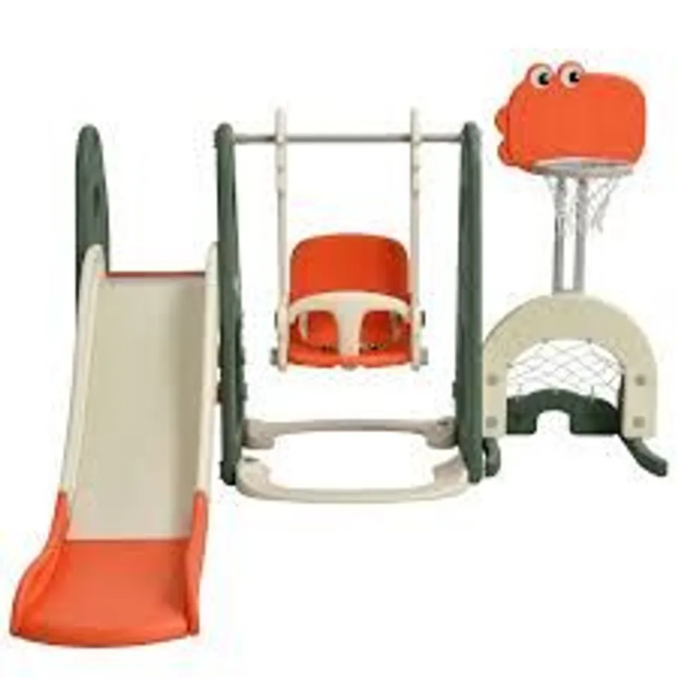 BOXED COSTWAY 6 IN 1 TODDLER SLIDE AND SWING SET WITH ADJUSTABLE BASKETBALL HOOP FOR INDOOR - ORANGE