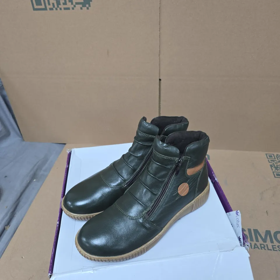 LOTUS ATLANTA ULB405 KHAKI LEATHER ANKLE BOOTS – UK 7 (WOMEN)