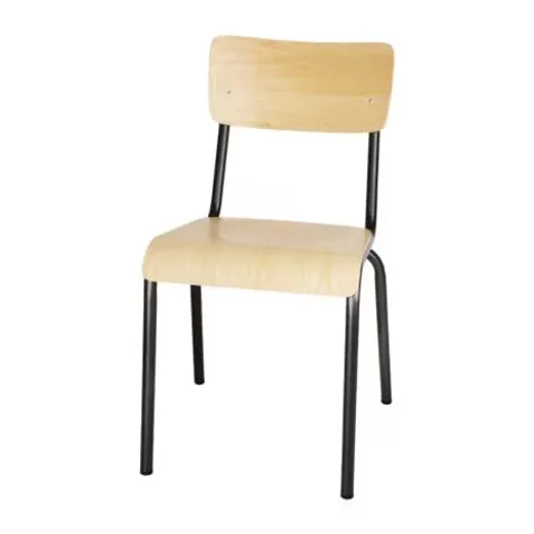 BOXED BOLERO FB942 CANTINA SIDE CHAIR WITH WOODEN SEAT PAD AND BACKREST METALLIC GREY (PACK OF 4)