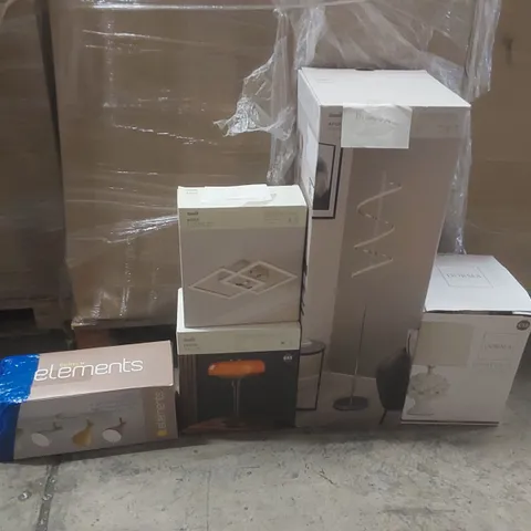PALLET TO CONTAIN A VERY LARGE QUANTITY OF DESIGNER INDOOR LIGHTING PRODUCTS TO INCLUDE: TABLE LAMP, CEILING LIGHT, FLOOR LAMP ECT
