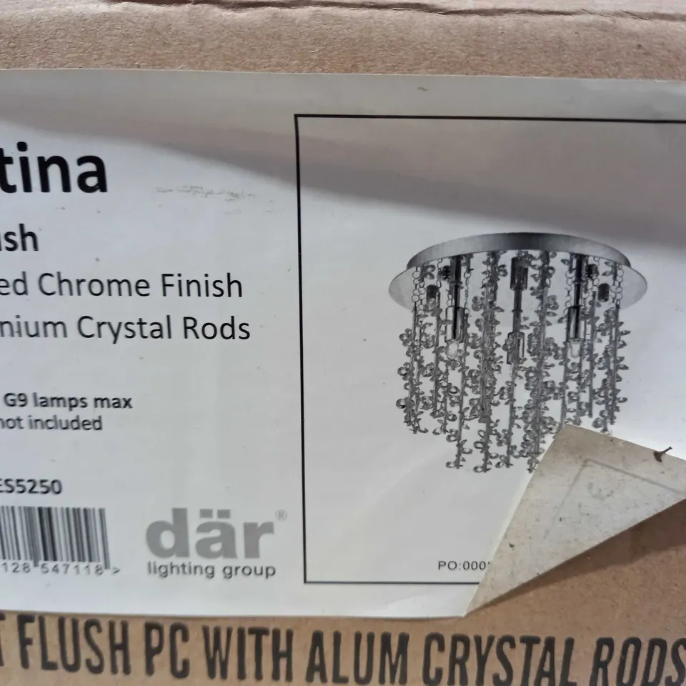 DAR LIGHTING GROUP SESTINA 3LT FLUSH CEILING LIGHT - POLISHED CHROME FINISH, ALUMINIUM CRYSTAL RODS
