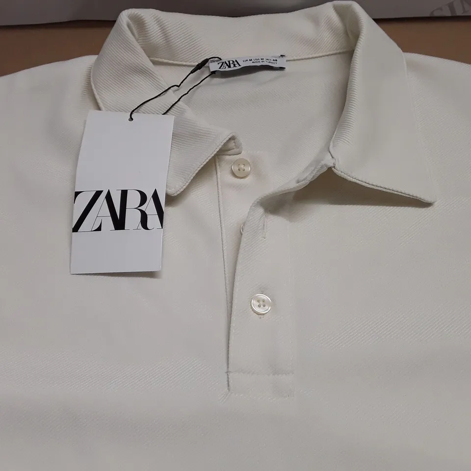 ZARA LONG SLEEVE CREAM POLO SHIRT - UK M