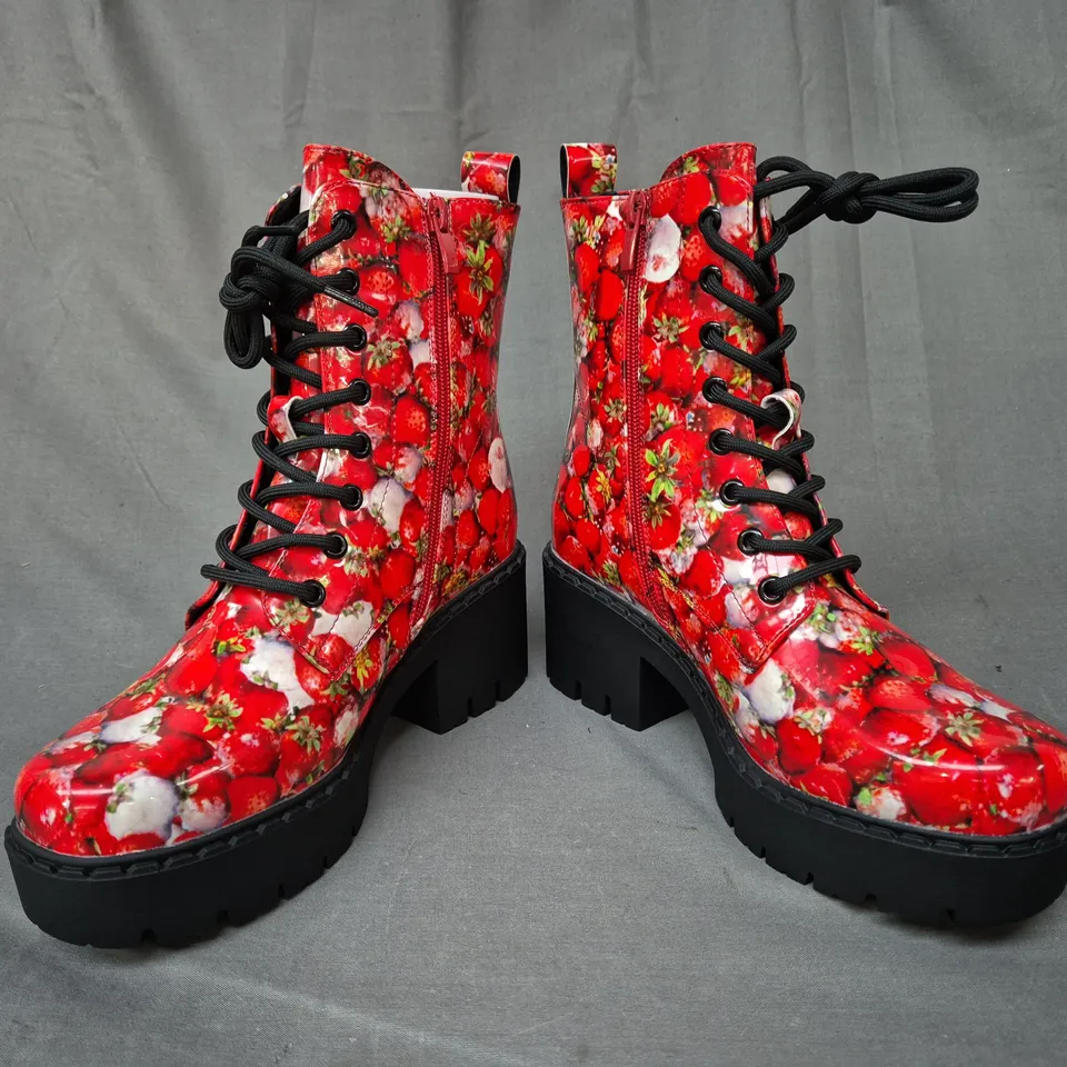 BOXED PAIR OF KOI DECAYING STRAWBERRIES SWITCH BOOTS UK SIZE 5