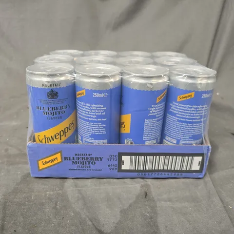 12 PACK OF SCHWEPPES MOCKTAIL BLUEBERRY MOJITO FLAVOUR (12X250ML)