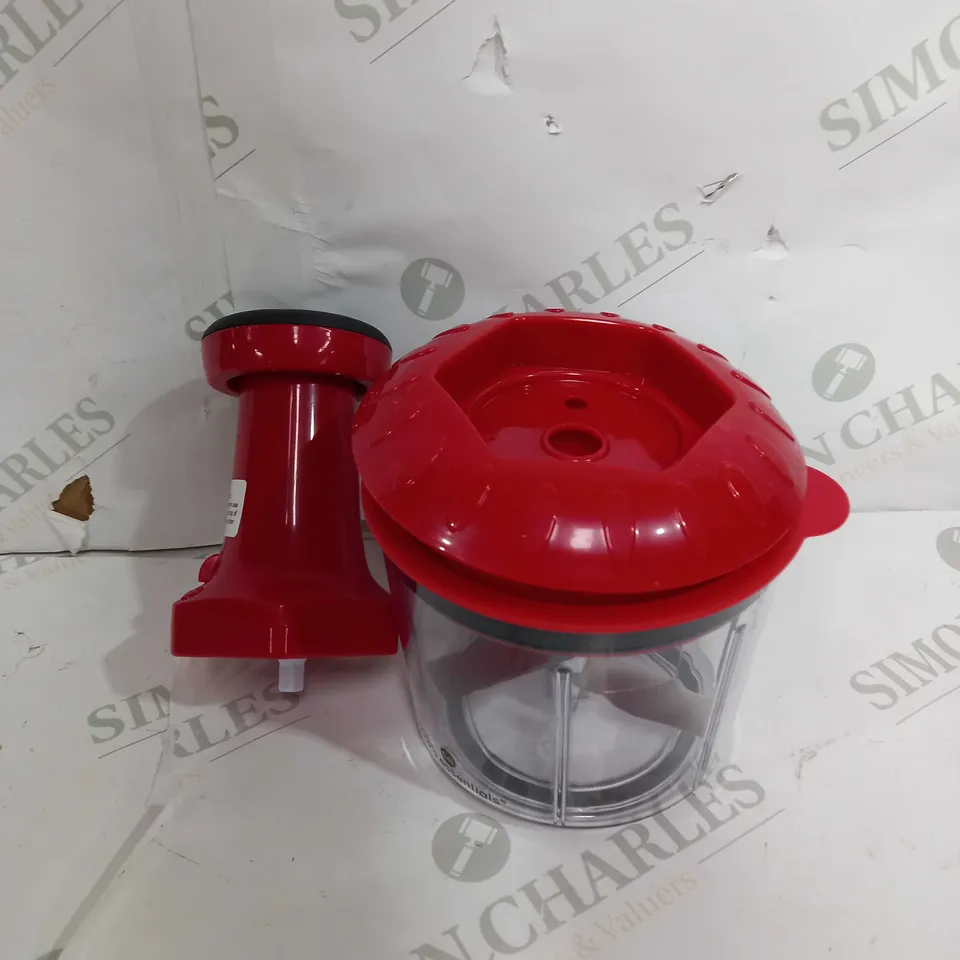COOKS ESSENTIALS 5 BLADE PRESS CHOPPER WITH STORAGE LID - RED