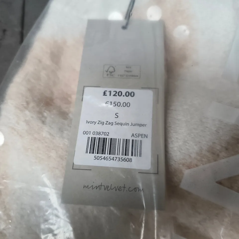 MINT VELVET IVORY ZIG ZAG SEQUIN JUMPER – WOMEN’S SIZE S