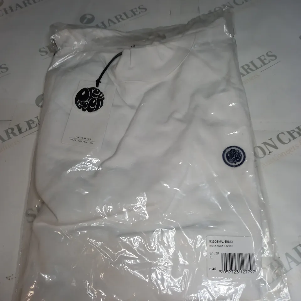 BAGGED PRETTY GREEN MOCK NECK T-SHIRT SIZE L