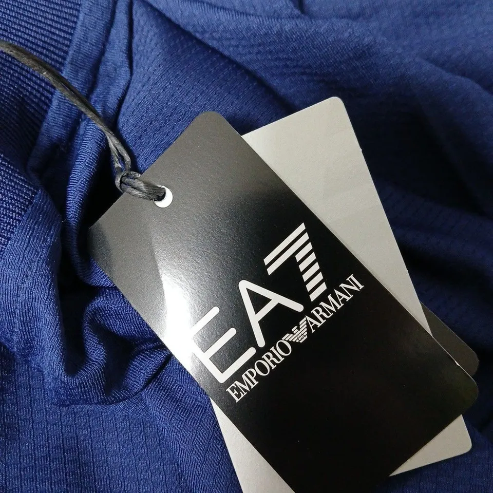 EMPORIO ARMANI EA7 ZIP-NECK T-SHIRT - MEDIEVAL BLUE, MEN'S UK XL (EU XL)