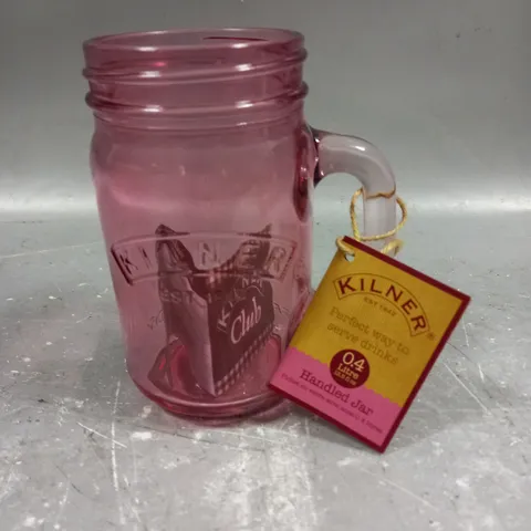 BOX OF APPROXIMATELY 12 KILNER HANDLED JARS IN PINK 400ML