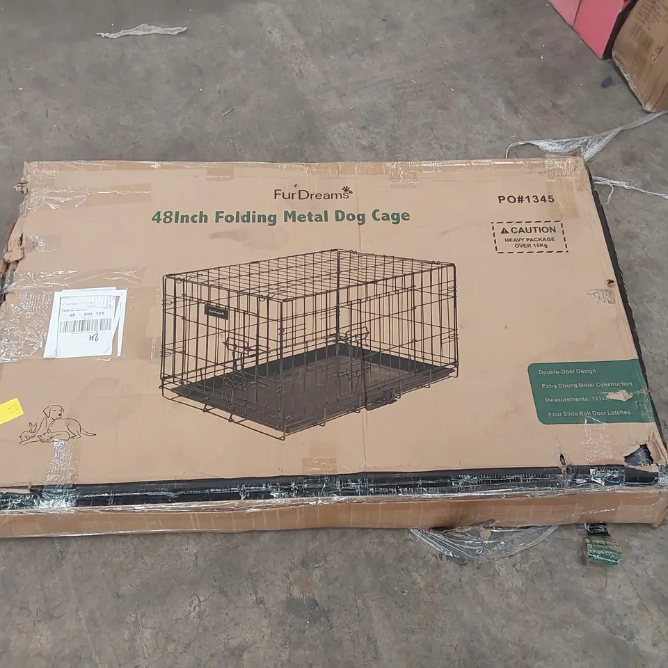 BOXED 48INCH FOLDABLE METAL DOG CAGE