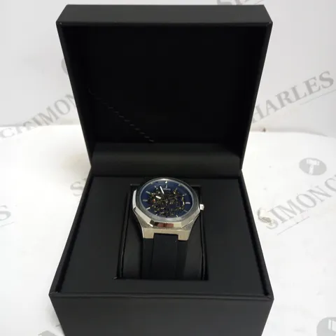 MENS EDISON AUTOMATIC WATCH – SKELETON DIAL – GLASS BACK CASE – RUBBER STRAP