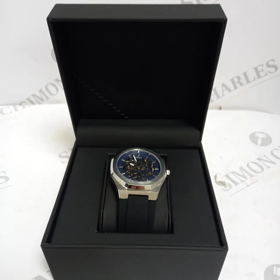 MENS EDISON AUTOMATIC WATCH – SKELETON DIAL – GLASS BACK CASE – RUBBER STRAP