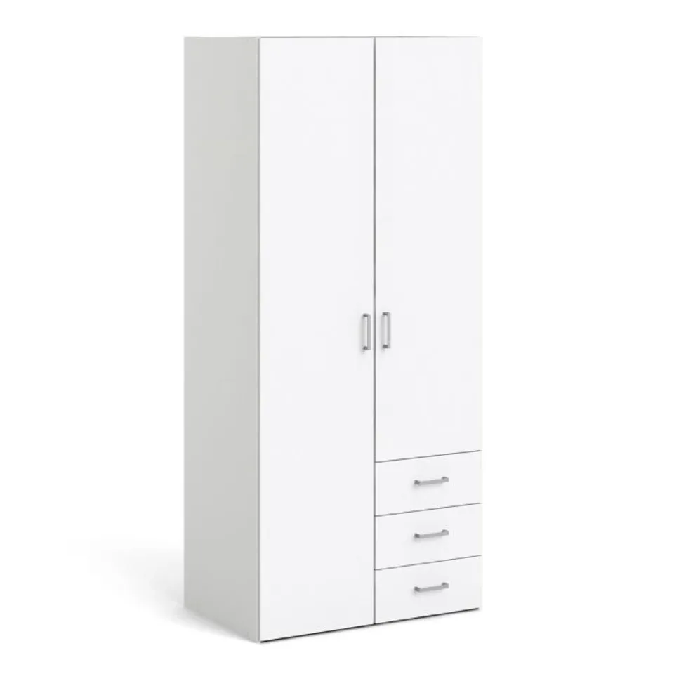 BOXED SPACE WARDROBE WITH 2 DOORS + 3 DRAWERS WHITE, 1750 (2 BOXES)