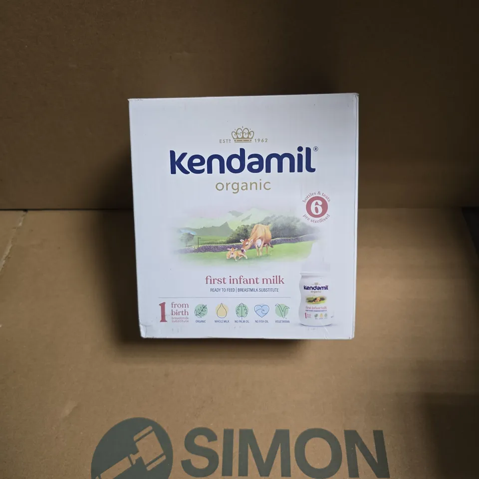 6 X BOTTLES OF KENDAMIL ORGANIC FIRST INFANT MILK FORMULA – READY TO FEED, BOXED (FROM BIRTH) - 70ML BOTTLES - BEST BEFORE 14/1/2027