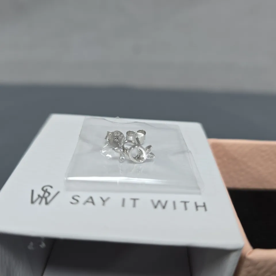 SAY IT WITH SILVER-TONE STUD EARRINGS IN WHITE GIFT BOX - 925 STAMP