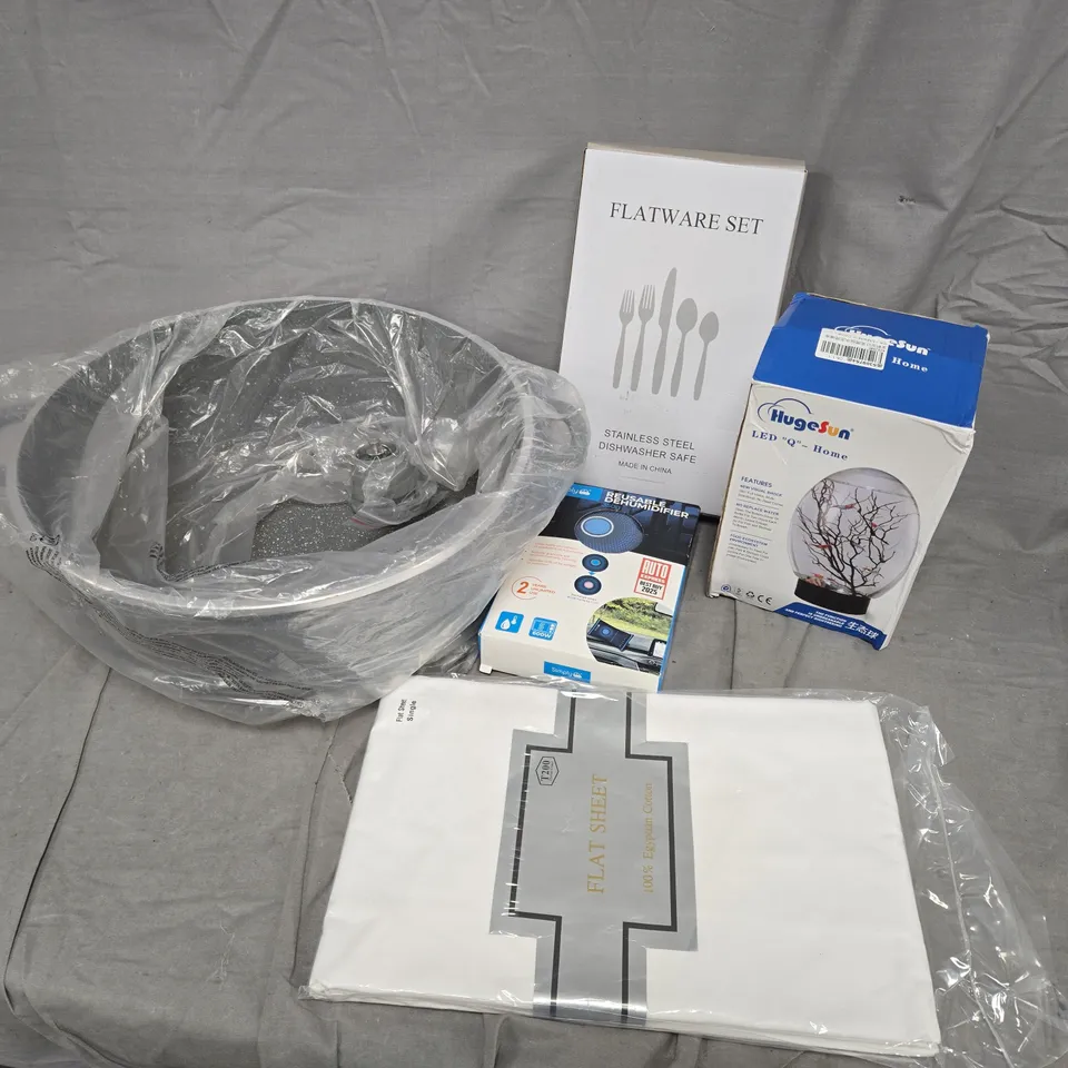 APPROXIMATELY 15 ASSORTED HOUSEHOLD PRODUCTS TO INCLUDE FLATWARE SET, SINGLE FLAT SHEET, SIMPLY REUSABLE DEHUMIDIFIER, ETC