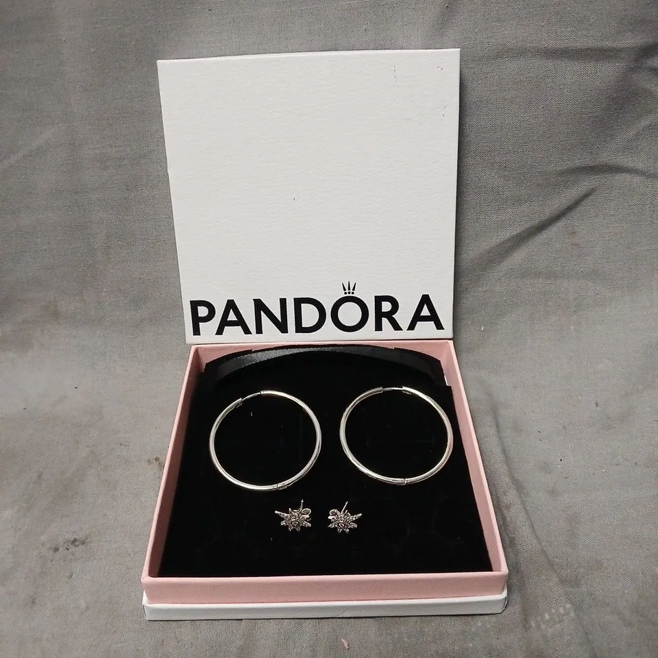 PANDORA HOOP EARRINGS WITH STAR STUD EARRINGS – BOXED