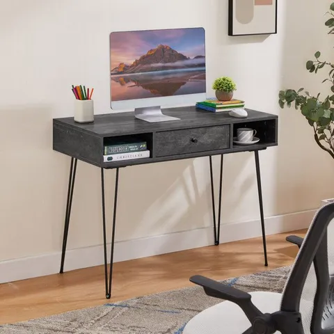 BOXED KEMAH WOODEN COMPUTER DESK RECTANGLE LAPTOP DESK WITH DRAWER AND OPEN SHELF (1 BOX)