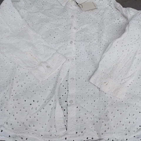 NOBODY'S CHILD BRODERIE LONG SLEEVE SHIRT, WHITE - UK SIZE M