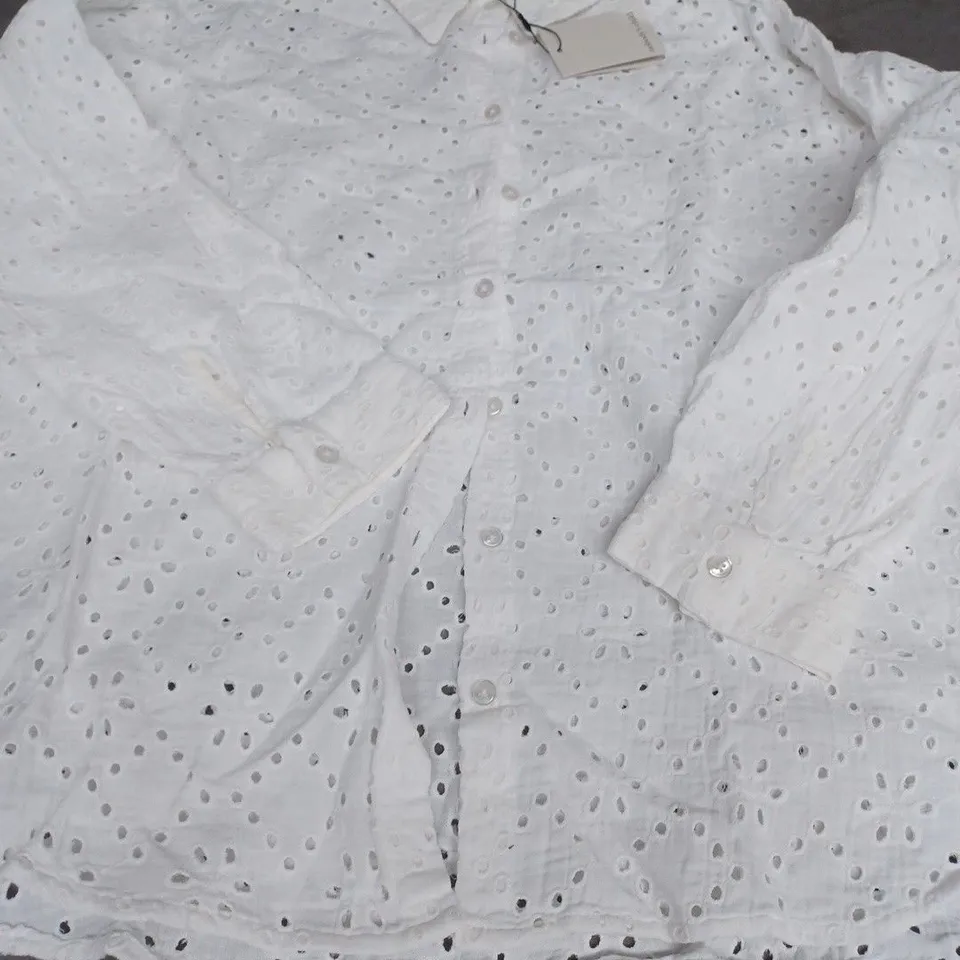 NOBODY'S CHILD BRODERIE LONG SLEEVE SHIRT, WHITE - UK SIZE M