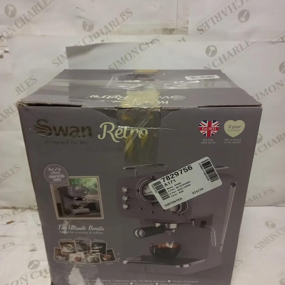 SWAN RETRO PUMP ESPRESSO COFFEE MACHINE - GREY