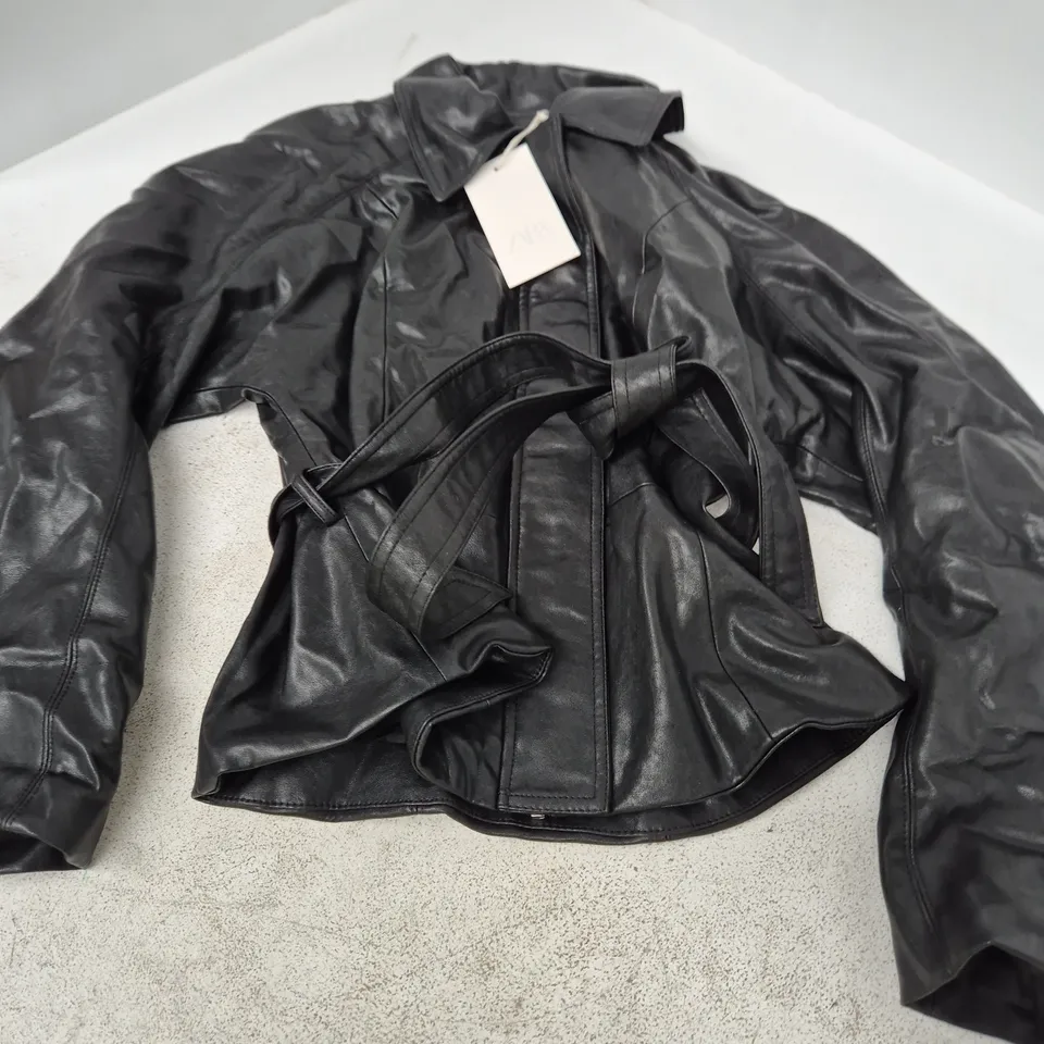 ZARA BLACK LEATHER-LOOK JACKET – WOMEN'S, UK SIZE L