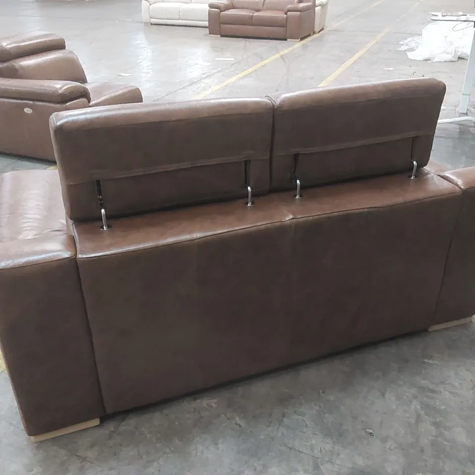 QUALITY DESIGNER ITALIAN MADE RICCARDO 2 SEATER LEATHER SOFA - BRANDY