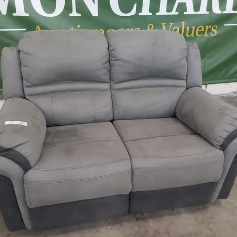 DESIGNER MANUAL RECLINING TWO SEATER SOFA TWO TONE GREY LEATHER