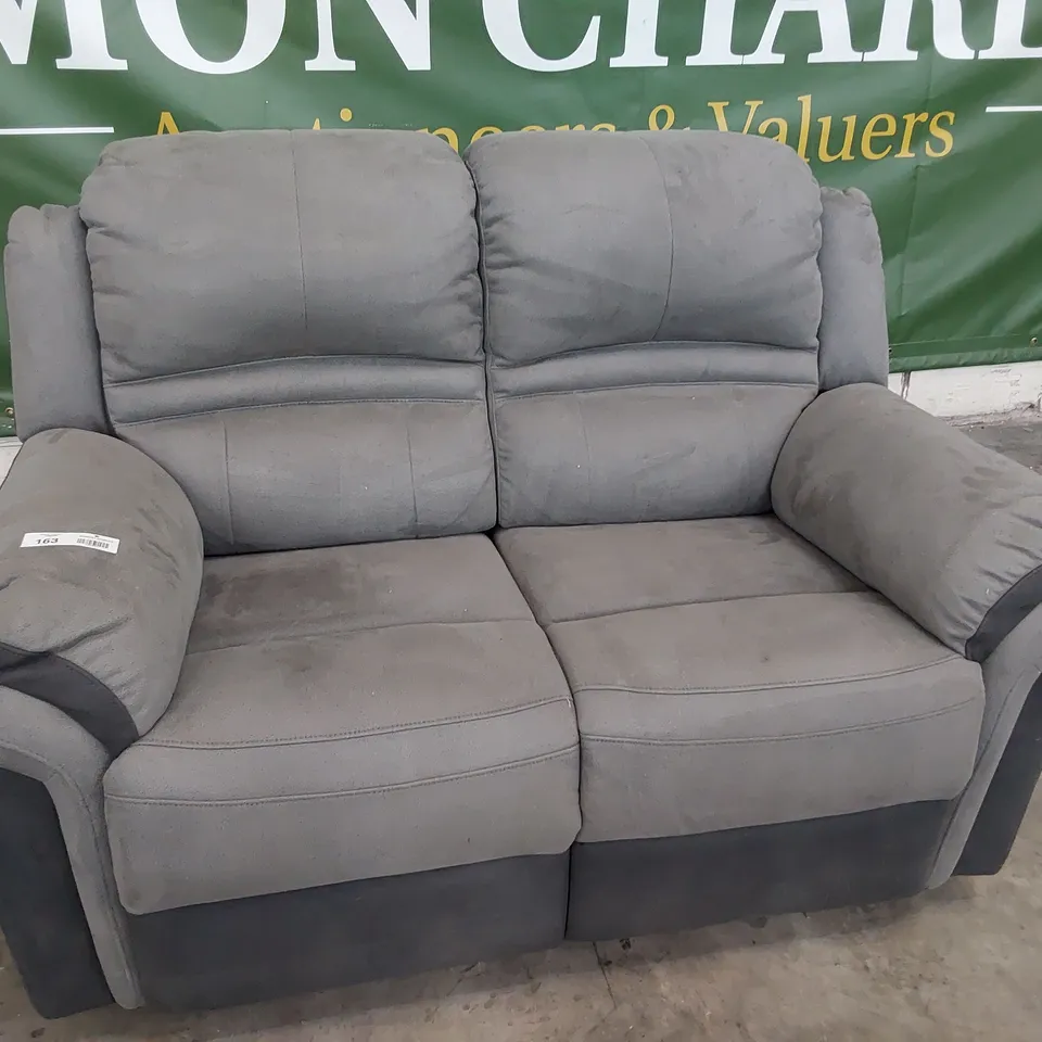 DESIGNER MANUAL RECLINING TWO SEATER SOFA TWO TONE GREY LEATHER 