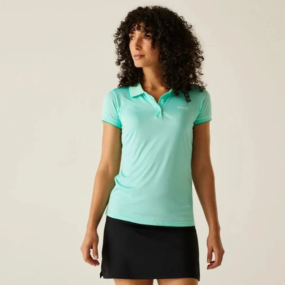 BRAND NEW REGATTA WOMENS REMEX II POLO NECK T-SHIRT IN ARUBA BLUE SOLID - UK 14