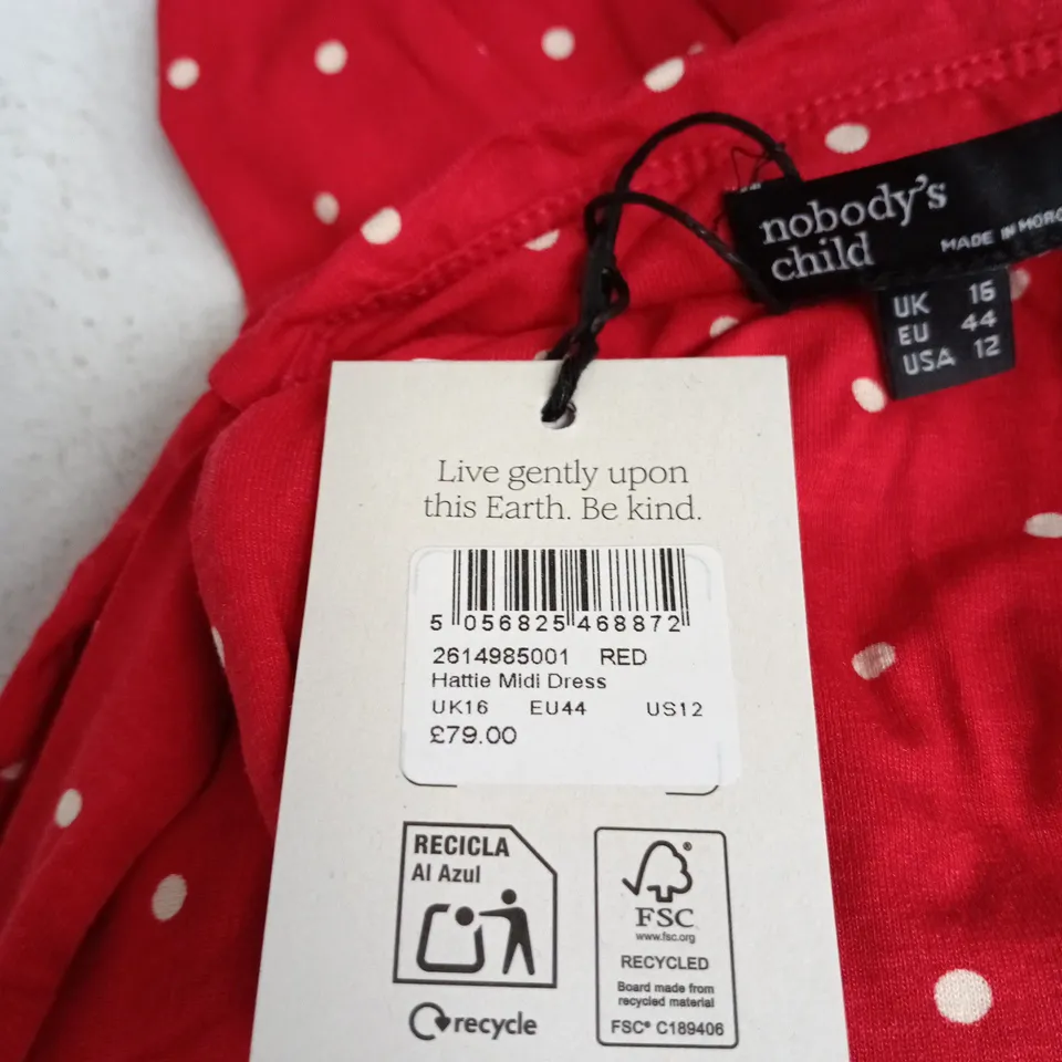 NOBODY'S CHILD HATTIE MIDI DRESS – RED WITH WHITE POLKA DOTS, UK16 (EU44, US12)