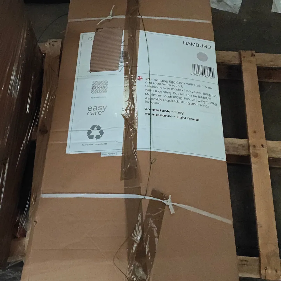 BOXED CREADER HAMBURG HANGING EGG CHAIR IN GREY 
