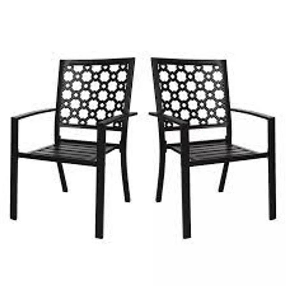 BOXED SET OF 2 BLACK METAL GARDEN CHAIRS 