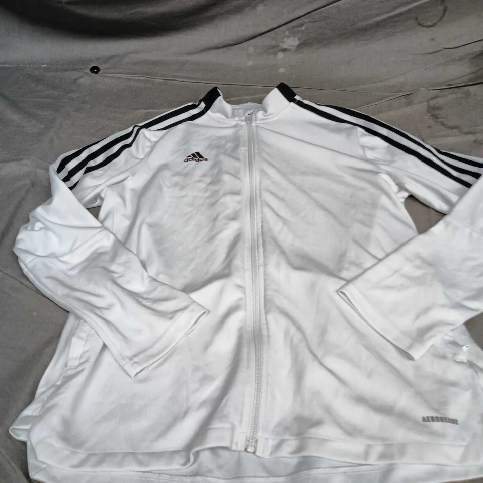 ADIDAS WHITE TRACK JACKET WITH BLACK 3-STRIPES – PRIMEGREEN, SIZE XL