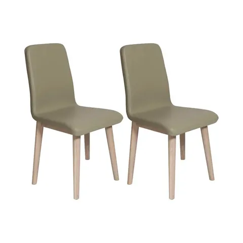 BOXED PAIR MUNTSVILLE SIDE CHAIRS LIGHT BROWN PU UPHOLSTERY & PALE OAK (SET OF 2 IN 1 BOX)