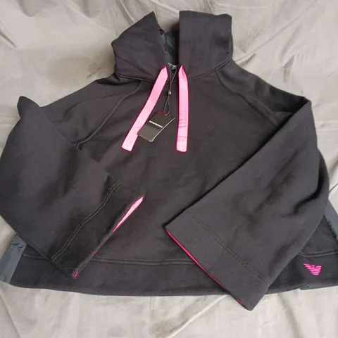 EMPORIO ARMANI HOODED PULLOVER IN BLACK/PINK SIZE M