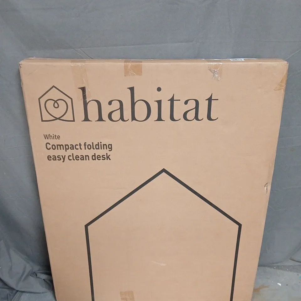 BOXED HABITAT COMPACT FOLDING EASY CLEAN DESK IN WHITE - COLLECTION ONLY