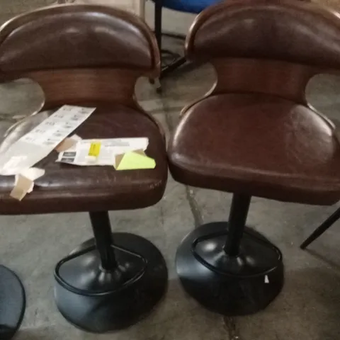 SET OF 2 LEATHER UPHOLSTERED DINING STOOLS
