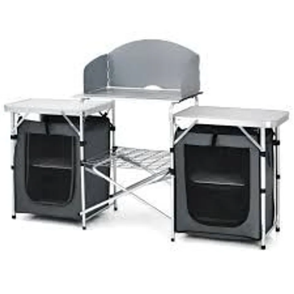 BOXED COSTWAY 2 IN 1 FOLDING ALUMINIUM TABLE WITH WINDSHIELD - GREY