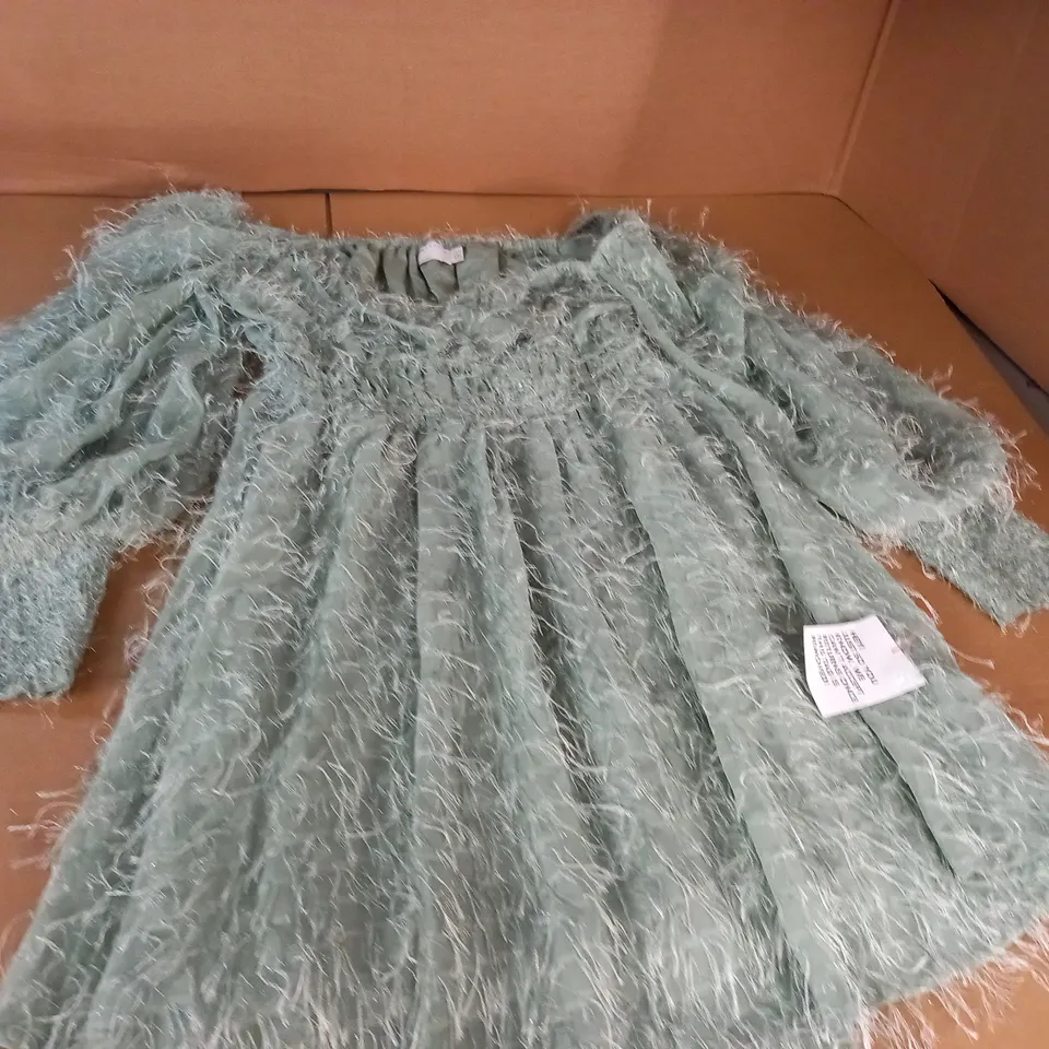 ASOS CURVE FLUFFY MINI DRESS IN SAGE GREEN - UK 16