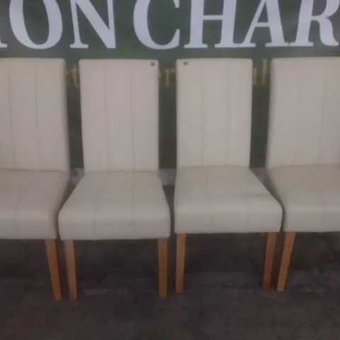 SET OF 4 NEW CARRICK IVORY LEATHER DINING CHAIRS (OAK LEG)
