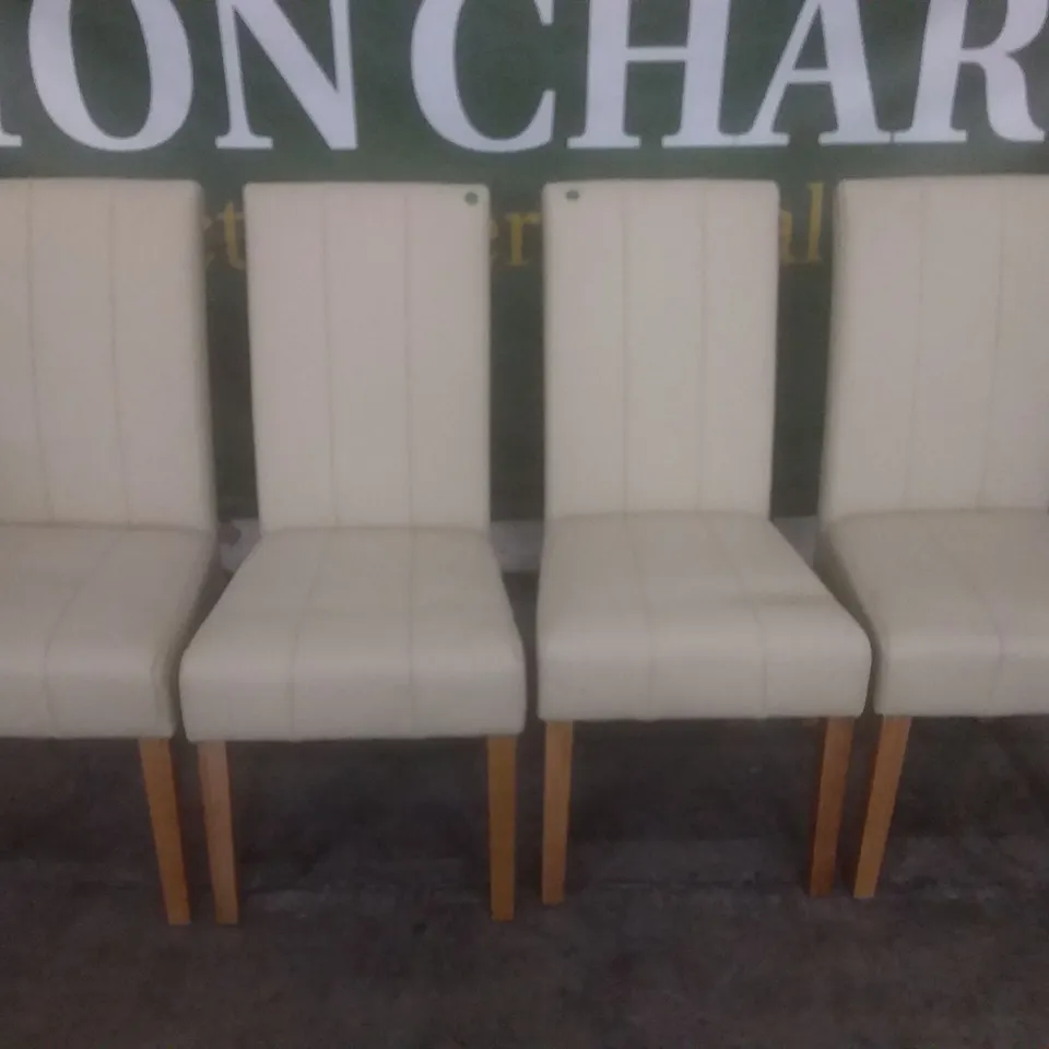 SET OF 4 NEW CARRICK IVORY LEATHER DINING CHAIRS (OAK LEG)