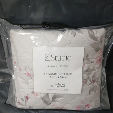 CATHERINE LANSFIELD CANTERBURY BEDSPREAD THROW IN GREY - 240CM X 260CM