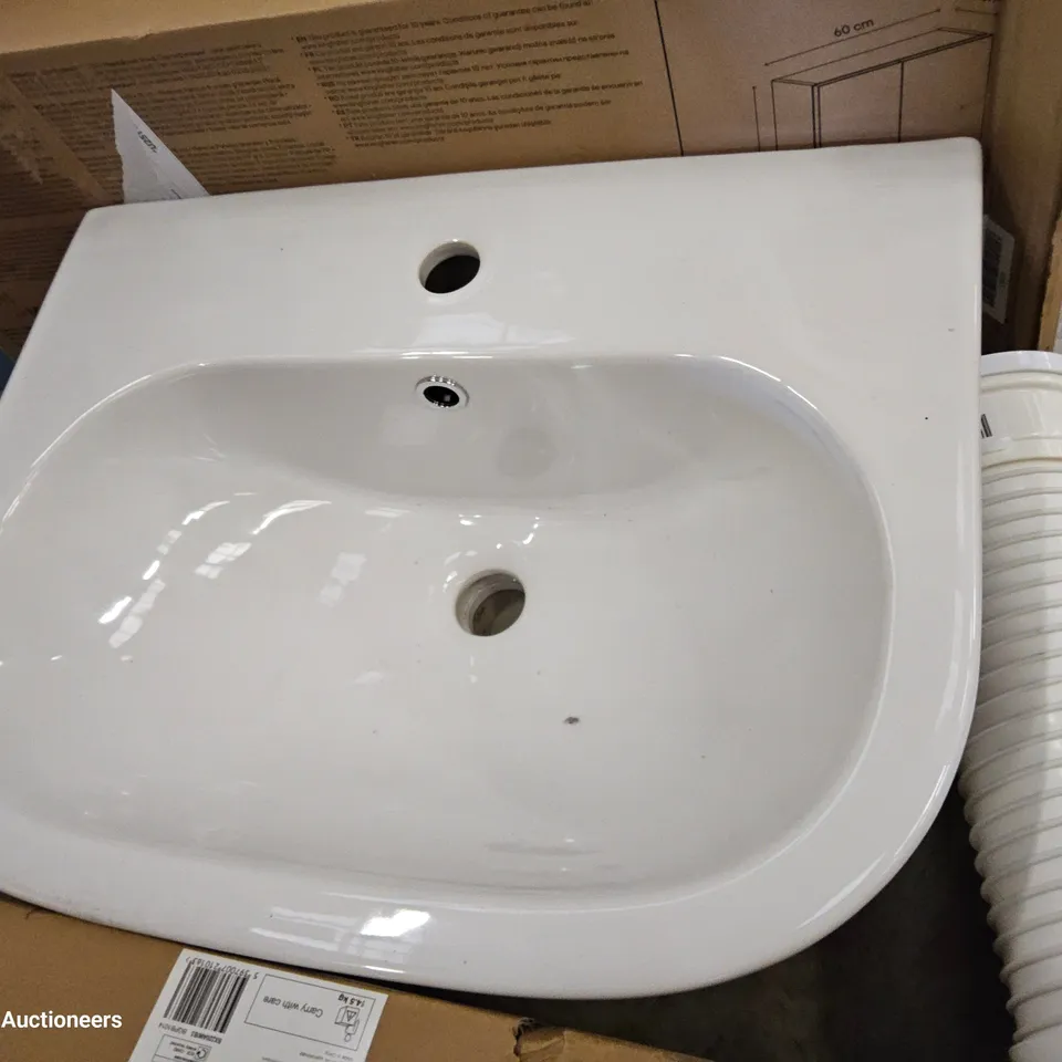 WHITE CERAMIC BASIN & ASSORTED PLUMBING KITS