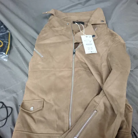ZARA TAN SUEDE-LOOK BIKER JACKET – XXL