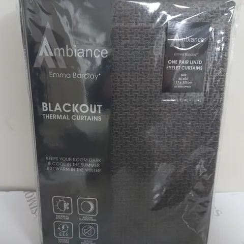 AMBIANCE BY EMMA BARCLAY BLACKOUT THERMAL CURTAINS (ONE PAIR LINED EYELET - CHARCOAL) (117x137cm)