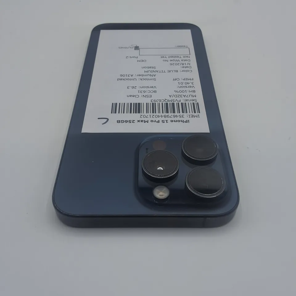 UNBOXED APPLE IPHONE 15 PRO MAX 256GB IN BLUE TITANIUM - A3106