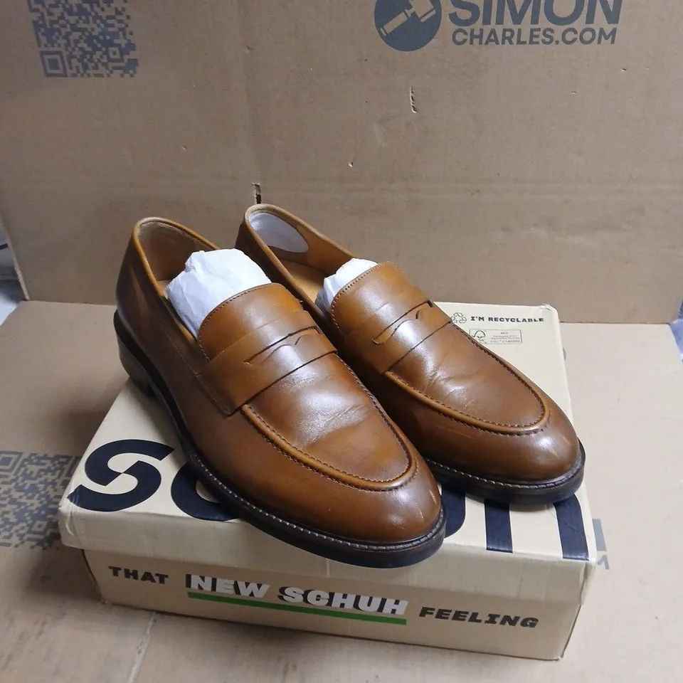 SCHUH BROWN LEATHER PENNY LOAFERS – MEN'S BOXED SIZE UK 12