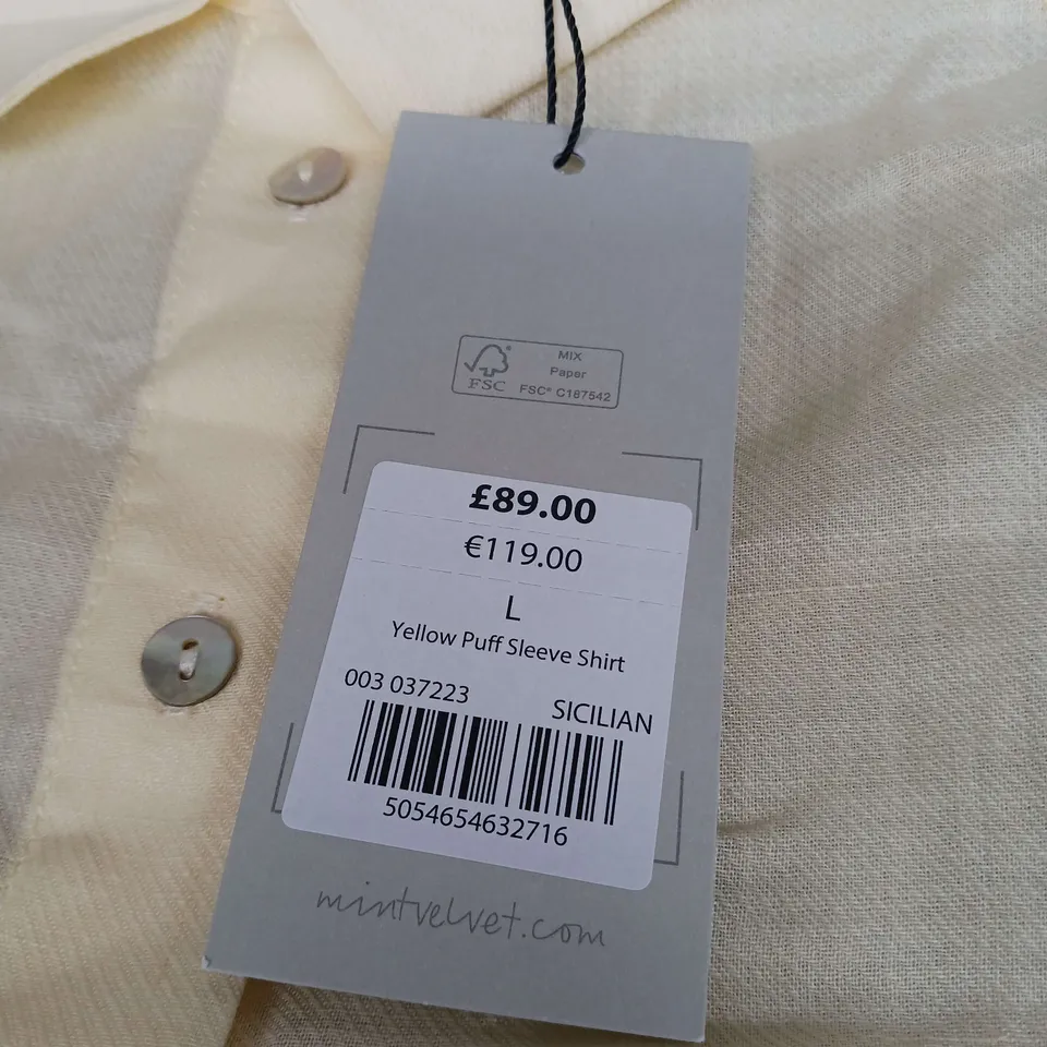 MINT VELVET YELLOW PUFF SLEEVE TOP - SIZE LARGE