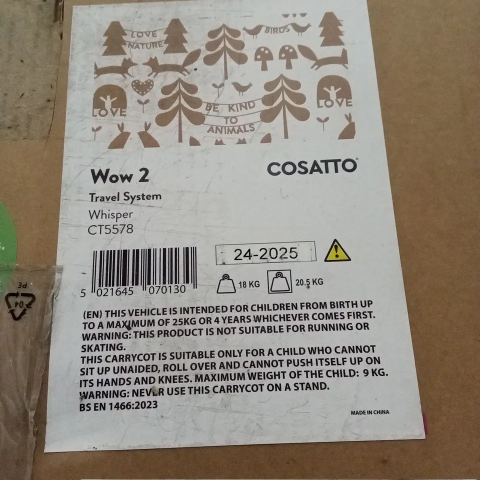 BOXED COSATTO WOW 2 TRAVEL SYSTEM, CAR SEAT AND I-SIZE BASE - WHISPER (3 BOXES)